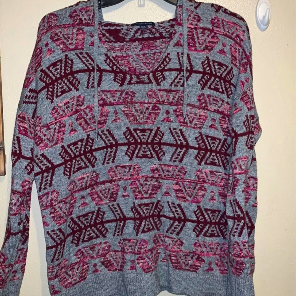 AE Hooded Southwest Print Sweater